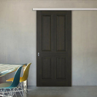Image: Premium Single Sliding Door & Wall Track - Regency 4 Panel Smoked Oak Door - Prefinished