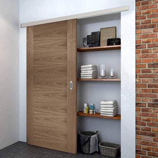 Image: Premium Single Sliding Door & Wall Track - Sofia Walnut Veneer Door - Prefinished