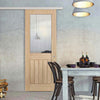 Premium Single Sliding Door & Wall Track - Belize Oak Door - Silkscreen Etched Glass - Prefinished
