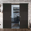 Premium Double Sliding Door & Wall Track - Tres Charcoal Black Flush Door - Prefinished