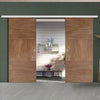 Premium Double Sliding Door & Wall Track - Tres Walnut Flush Door - Prefinished