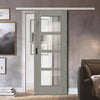 Premium Single Sliding Door & Wall Track - Vancouver Light Grey Door - Clear Glass - Prefinished