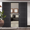 Premium Double Sliding Door & Wall Track - Laminate Vancouver Black Door - Prefinished