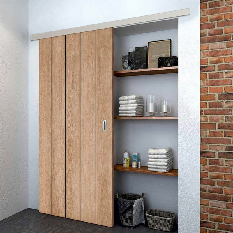 Premium Single Sliding Door & Wall Track - Wexford Oak Panel Door - Unfinished