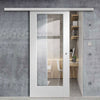 Premium Single Sliding Door & Wall Track - Pattern 10 1 Pane Door - Clear Glass - White Primed