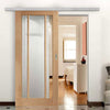 Premium Single Sliding Door & Wall Track - Worcester Oak 3 Pane Door - Clear Glass - Unfinished