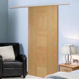 Image: Premium Single Sliding Door & Wall Track - Catalonia Flush Oak Door - Prefinished