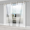 Double Glass Sliding Door - Solaris Tubular Stainless Steel Sliding Track & Preston 8mm Obscure Glass - Clear Printed Design