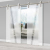 Double Glass Sliding Door - Solaris Tubular Stainless Steel Sliding Track & Preston 8mm Obscure Glass - Clear Printed Design