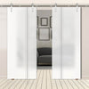 Double Glass Sliding Door - Solaris Tubular Stainless Steel Sliding Track & Ratho 8mm Obscure Glass - Obscure Printed Design