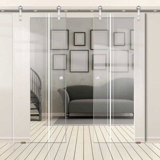 Image: Double Glass Sliding Door - Solaris Tubular Stainless Steel Sliding Track & Ratho 8mm Clear Glass - Obscure Printed Design