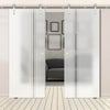 Double Glass Sliding Door - Solaris Tubular Stainless Steel Sliding Track & Ratho 8mm Obscure Glass - Clear Printed Design