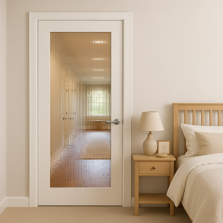UK Made to Measure - Redford 1L Interior Door - Reeded Glass - Premium Primed - 7 Colour Options