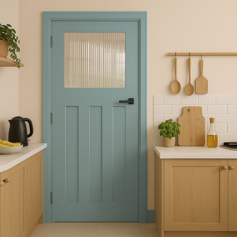 UK Made to Measure - Wilton 1930'  Interior Door - Clear Reeded  Glass - Premium Primed - 7 Colour Options