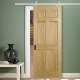 Image: Top Mounted Stainless Steel Sliding Track & Door - Regency 6 Panel Oak Door - Prefinished