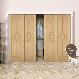 Image: Minimalist Wardrobe Door & Frame Kit - Four Reims Diamond 5 Panel Oak Door - Prefinished