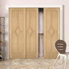 Minimalist Wardrobe Door & Frame Kit - Three Reims Diamond 5 Panel Oak Door - Prefinished