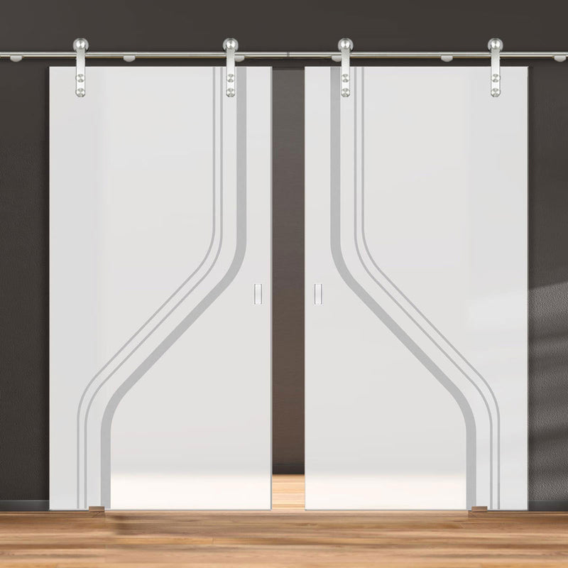 Double Glass Sliding Door - Solaris Tubular Stainless Steel Sliding Track & Reston 8mm Obscure Glass - Obscure Printed Design