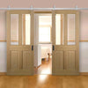 Top Mounted Stainless Steel Sliding Track & Double Door - Richmond White Oak Doors - No Raised Mouldings - Bevelled Clear Glass - Unfinished