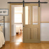 Single Sliding Door & Black Barn Track - Richmond Oak Door - Bevelled Clear Glass - Prefinished