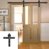 Single Sliding Door & Black Barn Track - Richmond Oak Door - Bevelled Clear Glass - Prefinished