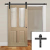 Single Sliding Door & Black Barn Track - Richmond White Oak Door - No Raised Mouldings - Bevelled Clear Glass - Unfinished