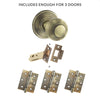 Three Pack Ripon Reeded Old English Mortice Knob Antique Brass Combo Handle Pack