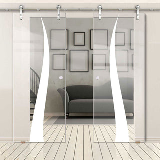 Image: Double Glass Sliding Door - Solaris Tubular Stainless Steel Sliding Track & Roslin 8mm Clear Glass - Obscure Printed Design