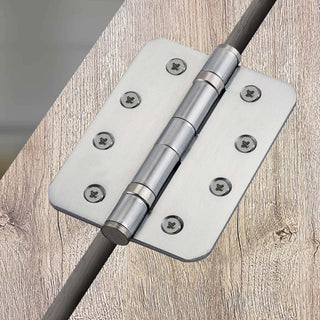 Image: 4x Cratus Exterior Satin Stainless Steel Radius Corner Hinges - 102x67mm