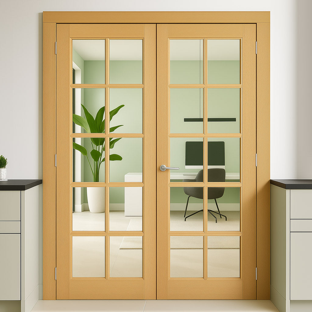 SA 10 Pane Oak Internal Door Pair - Clear Glass - Unfinished