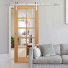 Single Sliding Door & Stainless Steel Barn Track - SA 10 Pane White Oak Door - Clear Glass - Unfinished