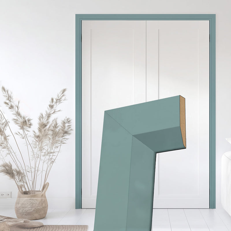 Made to Size Thruframe Interior Sage Sky Primed Door Lining Frame and Modern Architrave Set - Suits Double Fire Doors