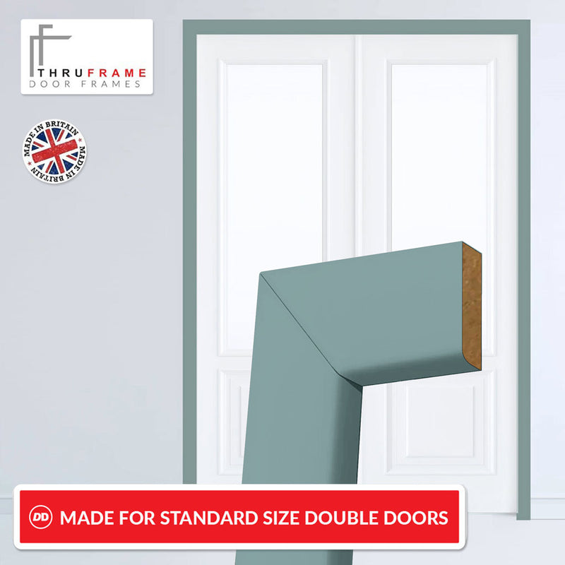 Made to Size Thruframe Interior Sage Sky Primed Door Lining Frame and Simple Architrave Set - Suits Double Doors