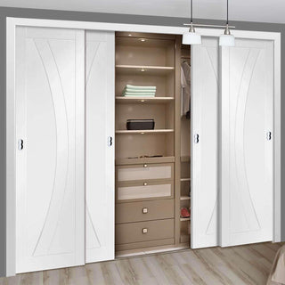 Image: Minimalist Wardrobe Door & Frame Kit - Four Salerno Flush Doors - White Primed