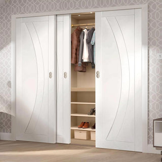 Image: Minimalist Wardrobe Door & Frame Kit - Three Salerno Flush Doors - White Primed