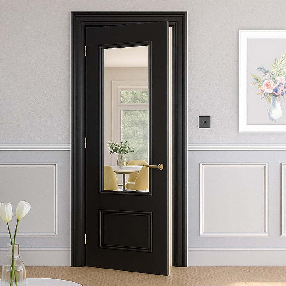 Sandringham Black Fire Internal Door - Clear Glass - 1/2 Hour Fire Rated - Prefinished