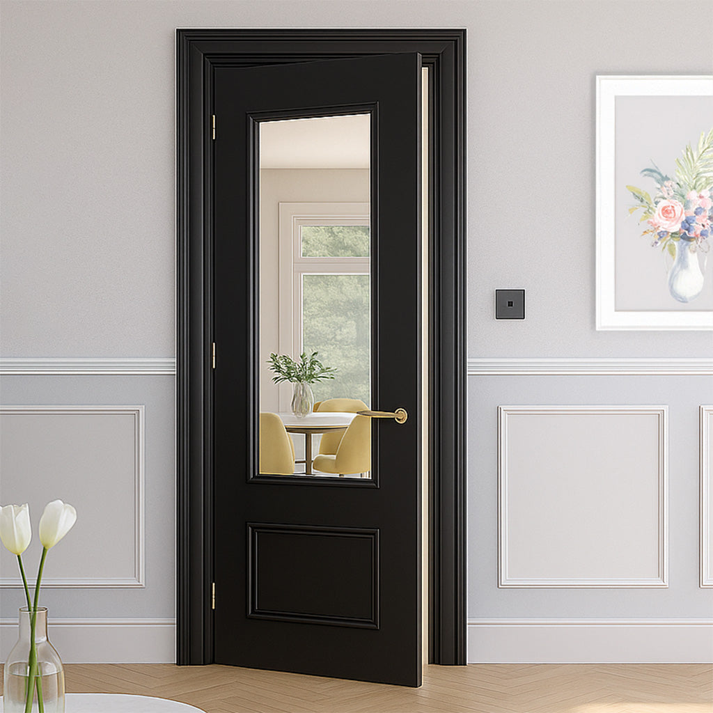 Sandringham Black Fire Internal Door - Clear Glass - 1/2 Hour Fire Rated - Prefinished