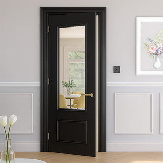 Image: Sandringham Black Fire Internal Door - Clear Glass - 1/2 Hour Fire Rated - Prefinished