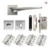 Zenith Door Lever Bathroom Handle Pack - 4 Radius Cornered Hinges - Satin Finish