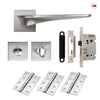Zenith Door Lever Bathroom Handle Pack - 3 Square Hinges - Satin Finish