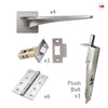 Zenith Double Door Lever Handle Pack - 6 Square Hinges - Satin Finish - Combo Handle and Accessory Pack