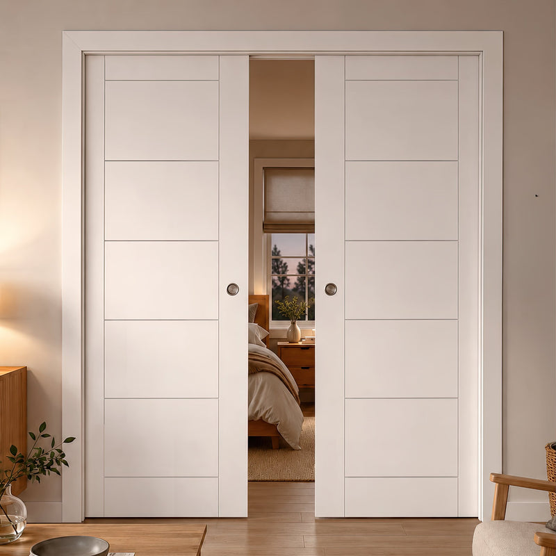 Seville Flush Double Evokit Pocket Doors - White Primed