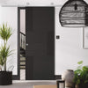 Top Mounted Stainless Steel Sliding Track & Door - Seis Charcoal Black Flush Door - Prefinished