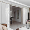 Double Glass Sliding Door - Solaris Tubular Stainless Steel Sliding Track & Seton 8mm Clear Glass - Obscure Printed Design