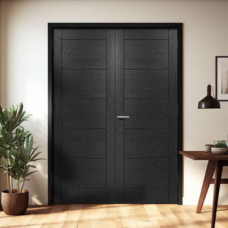 Image: Seville Brushed Black Oak Internal Door Pair - Prefinished