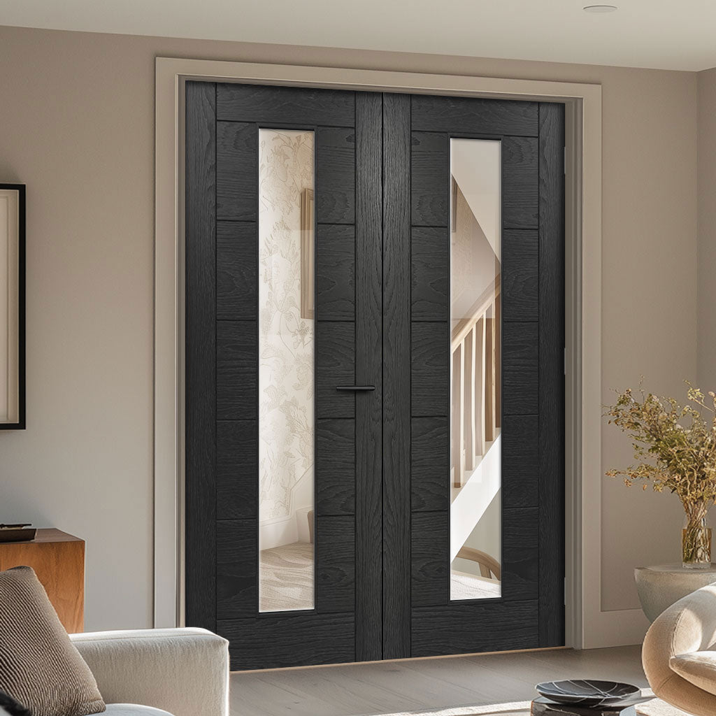 Seville Brushed Black Oak Internal Door Pair - Prefinished - Clear Glass