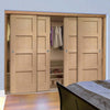 Minimalist Wardrobe Door & Frame Kit - Four Shaker Oak 4 Panel Solid Doors - Unfinished