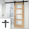 Single Sliding Door & Black Barn Track - Shaker Oak 4 Pane Door - Obscure Glass - Prefinished