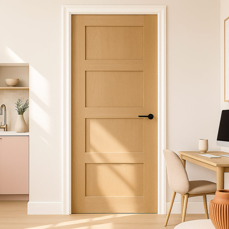 Valdor - Shaker 4P Unfinished Oak Fire Internal Door - 1/2 Hour Fire Rated