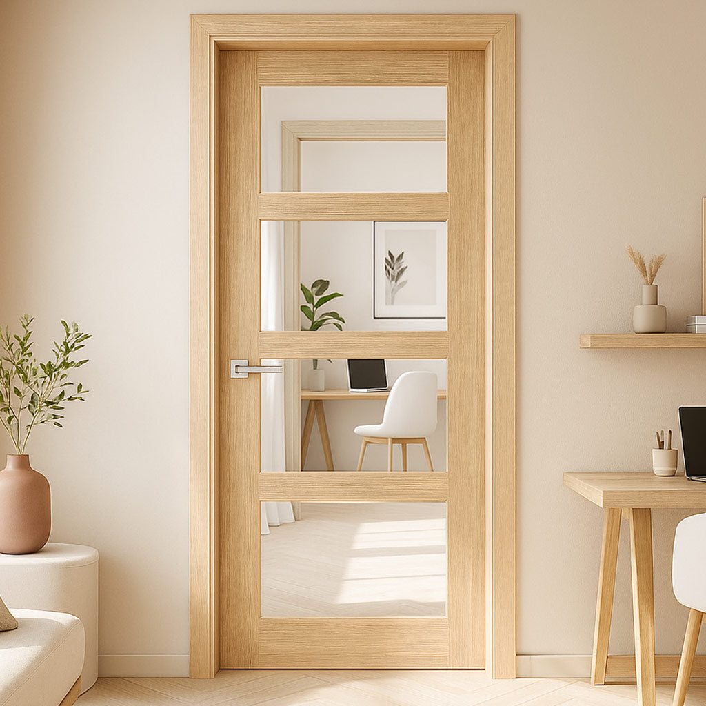 Valdor - Shaker Oak Internal Door - Clear Glass - Unfinished